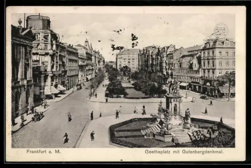 AK Frankfurt a. M., Goetheplatz mit Gutenbergdenkmal aus der Vogelschau