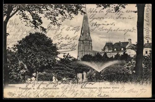 AK Frankfurt a. M.-Bockenheim, Kurfürstenplatz u. Katholische Kirche