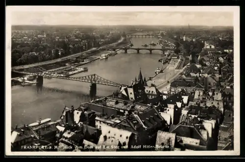 AK Alt-Frankfurt, Blick vom Dom auf Eisernen Steg und Brücke