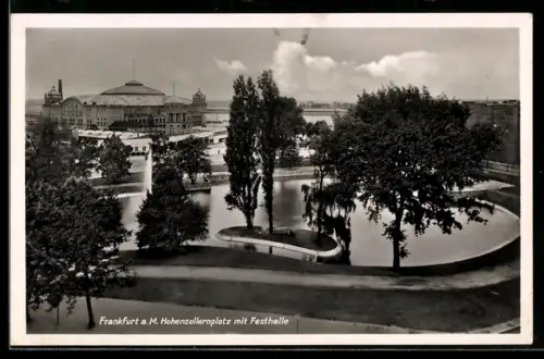 AK Frankfurt-Westend, Hohenzollernplatz mit Festhalle aus der Vogelschau