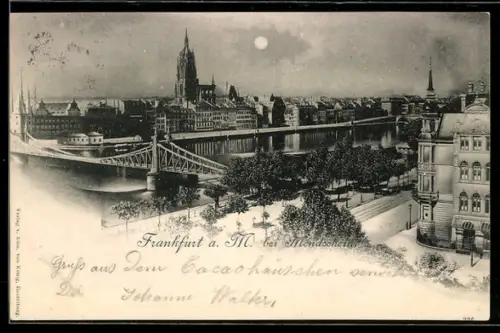 AK Alt-Frankfurt, Stadtansicht bei Mondschein, Mainufer, Brücke, Dom