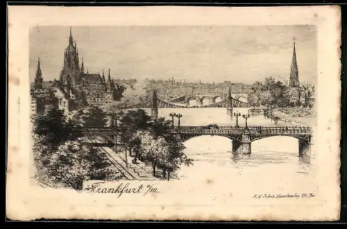 Künstler-AK Alt-Frankfurt, Dom, Brücken, Ortsansicht