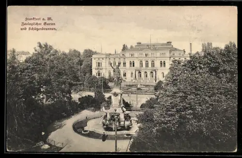 AK Frankfurt-Ostend, Zoologischer Garten u-Schützenbrunnen aus der Vogelschau