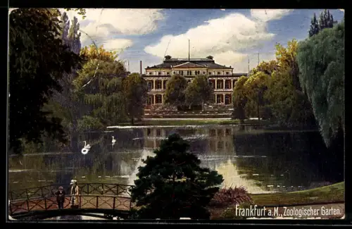 AK Frankfurt-Ostend, Zoologischer Garten, Ansicht vom Wasser
