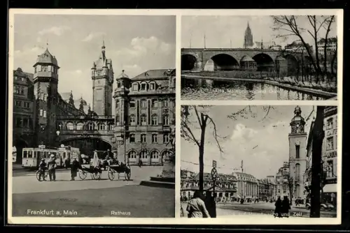 AK Frankfurt a. Main, Rathaus, Alte Mainbrücke, Hauptwache und Zoll