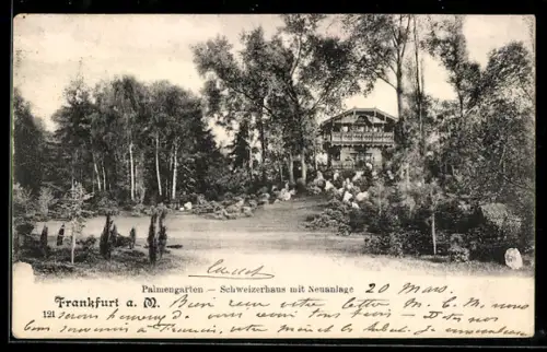AK Frankfurt-Westend, Palmengarten, Schweizerhaus mit Neuanlage