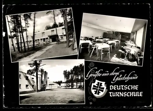 AK Frankfurt-Sachsenhausen, Gästehaus Deutsche Turnschule, Otto-Fleck-Schneise, Innenansichten, Wappen