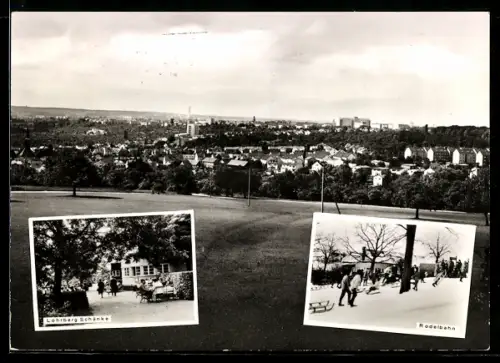 AK Frankfurt am Main-Seckbach, Gasthaus Lohrberg Schänke A. Pflug auf dem Lohrberg, Rodelbahn, Ortsansicht