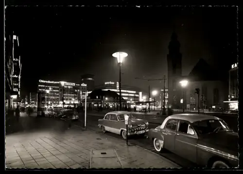 AK Frankfurt am Main, St. Katharinen-Kirche, Hauptwache, Rossmarkt, Nachtaufnahme