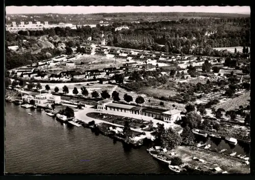 AK Frankfurt a. Main-Niederrad, Campingplatz und Bootshaus Rolf Mau, Fliegeraufnahme