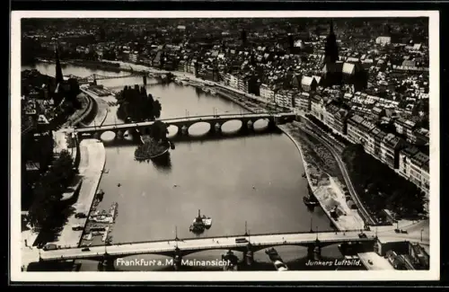 AK Frankfurt a. M., Mainansicht mit Brücken aus der Vogelschau