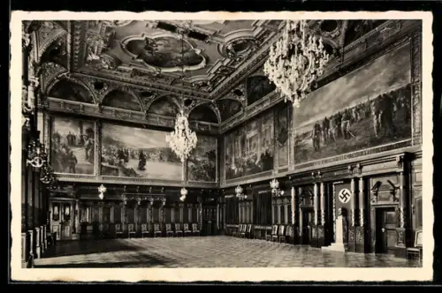 Lithographie Alt-Frankfurt, Bürgersaal im Römer, mit  u. büste