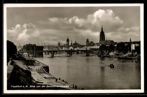 AK Frankfurt a. M., Blick von der Deutschherrnbrücke, Stadtpanorama
