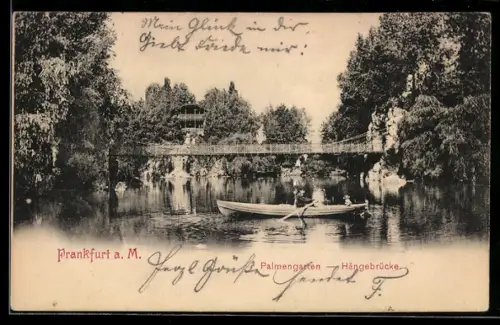 AK Frankfurt-Westend, Palmengarten, Hängebrücke, Bootspartie
