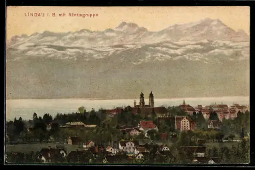 AK Lindau i. B., Ortsansicht mit Säntisgruppe