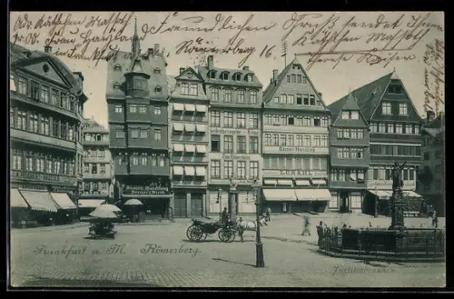 AK Alt-Frankfurt, Römerberg, Fachwerkhäuser, Justitiabrunnen