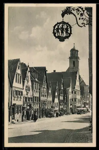 AK Dinkelsbühl, Segringer Strasse mit Dreimohrenschild
