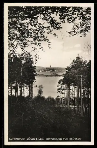 AK Mölln i. Lbg., Durchblick vom Blöcken auf den See und den Ort