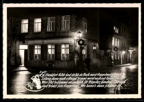 AK Frankfurt-Sachsenhausen, Nächtliche Strassenansicht, Apfelweinlokal