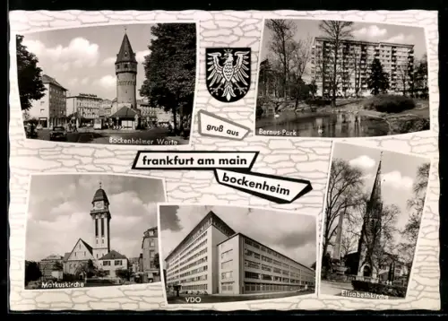 AK Frankfurt-Bockenheim, Bockenheimer Warte, Bernus-Park, Markuskirche, VDO, Elisabethkirche