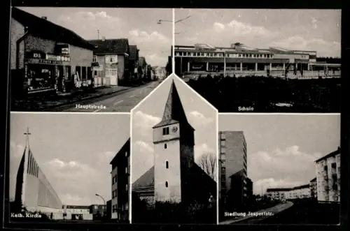 AK Frankfurt-Preungesheim, Hauptstrasse, Schule, Kath. Kirche, Siedlung Jaspertstr