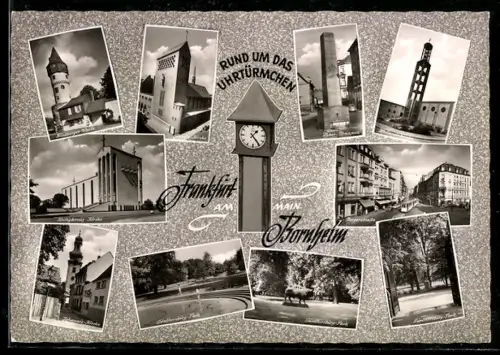 AK Frankfurt-Bornheim, Heilandkirche, Bergerstrasse, Hoher Brunnen, Günthersburg-Park, Heiligkreuz-Kirche