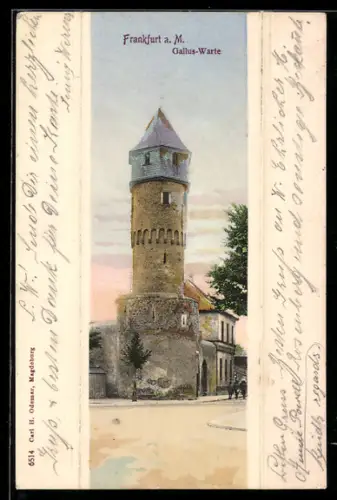 AK Frankfurt a. M., Gallus-Warte mit Strassenpartie