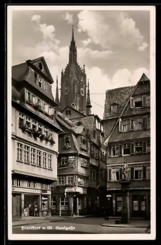 AK Alt-Frankfurt, Gasthaus und Geschäfte in der Saalgasse