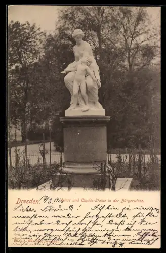 AK Dresden, Venus und Cupido-Statue in der Bürgerwiese