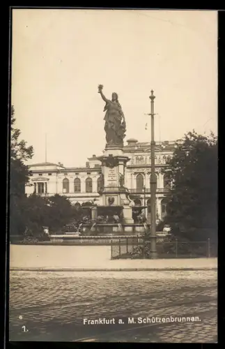 AK Frankfurt-Ostend, Schützenbrunnen mit Strassenpartie