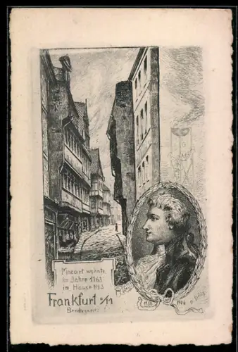 Künstler-AK Alt-Frankfurt, Mozarts Wohnhaus in der Bendergasse 3 im Jahre 1763, Portrait