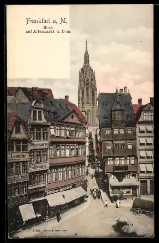 AK Alt-Frankfurt, Altmarkt mit Geschäften und Dom