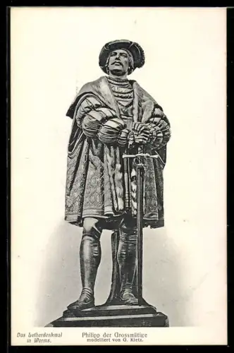 AK Worms, Lutherdenkmal, Philipp der Grossmütige, modelliert von G. Kietz