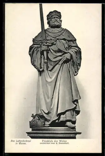 AK Worms, Lutherdenkmal, Friedrich der Weise, modelliert von Donndorf