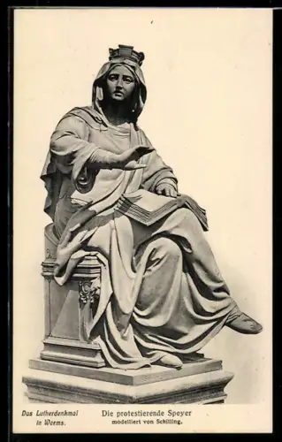 AK Worms, Lutherdenkmal, Die protestierende Speyer, modelliert von Schilling