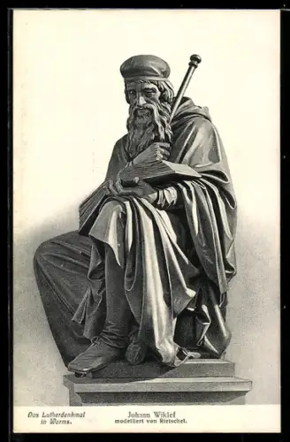 AK Worms, Lutherdenkmal, Johann Wiklef, modelliert von Rietschel