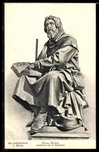 AK Worms, Lutherdenkmal, Petrus Waldus, modelliert von A. Donndorf