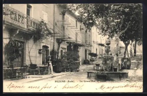AK Pezens, La Grand`Rue, Strassenpartie