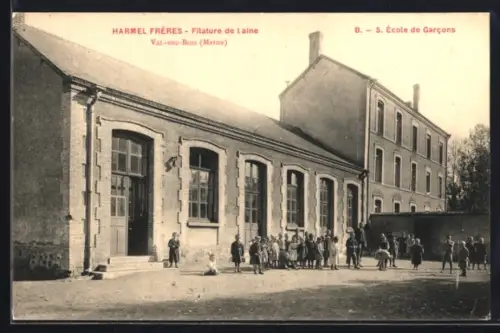 AK Warmeriville, Val-des-Bois, Harmel Frères, Filature de Laine, École de Garcons