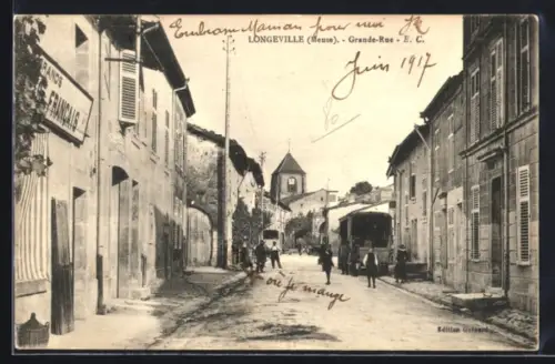 AK Longeville, Grande-Rue, Strassenpartie
