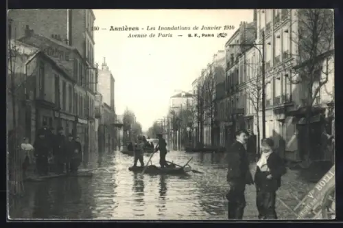 AK Asnières, Les Inondations de Janvier 1910, Avenue de Paris