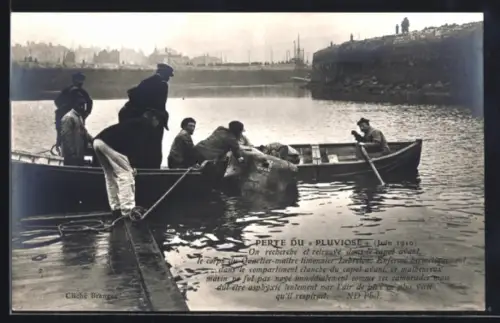 AK Calais, Perte du sous-marin Pluviose, Juin 1910