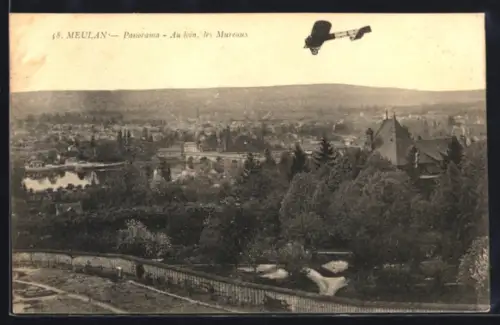 AK Meulan, Panorama, Au loin, les Mureaux, aeroplane