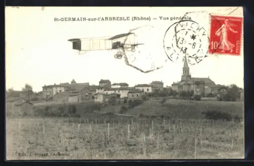 AK Saint-German-sur-l`Arbresle /Rhône, Vue générale, aeroplane