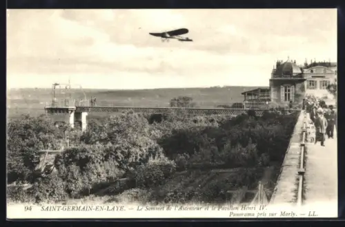 AK Saint-German-en-Laye, Le Sommet de l`Ascenseur et le Pavillon Henri IV., aeroplane
