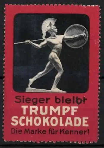 Reklamemarke Trumpf Schokolade, Statue Griechischer Krieger in Akt