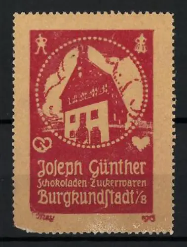 Reklamemarke Burgkunstadt i. B., Schokoladen & Zuckerwaren Joseph Günther, Fachwerkhaus