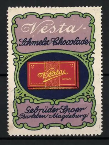 Reklamemarke Magdeburg & Barleben, Vesta Schmelz-Chocolade gebr. Spoer, Schokoladentafel