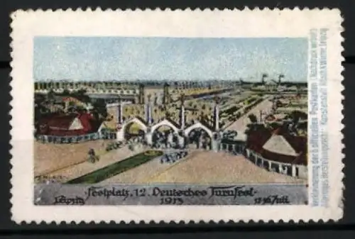 Reklamemarke Leipzig, Festplatz 12. Deutsches Turnfest 1913, Eingangstor zum Turnfest