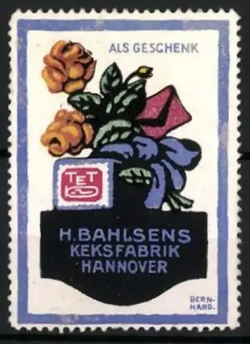 Künstler-Reklamemarke Lucian Bernhard, Hannover, H. Bahlsens Keksfabrik, Blumenstrauss